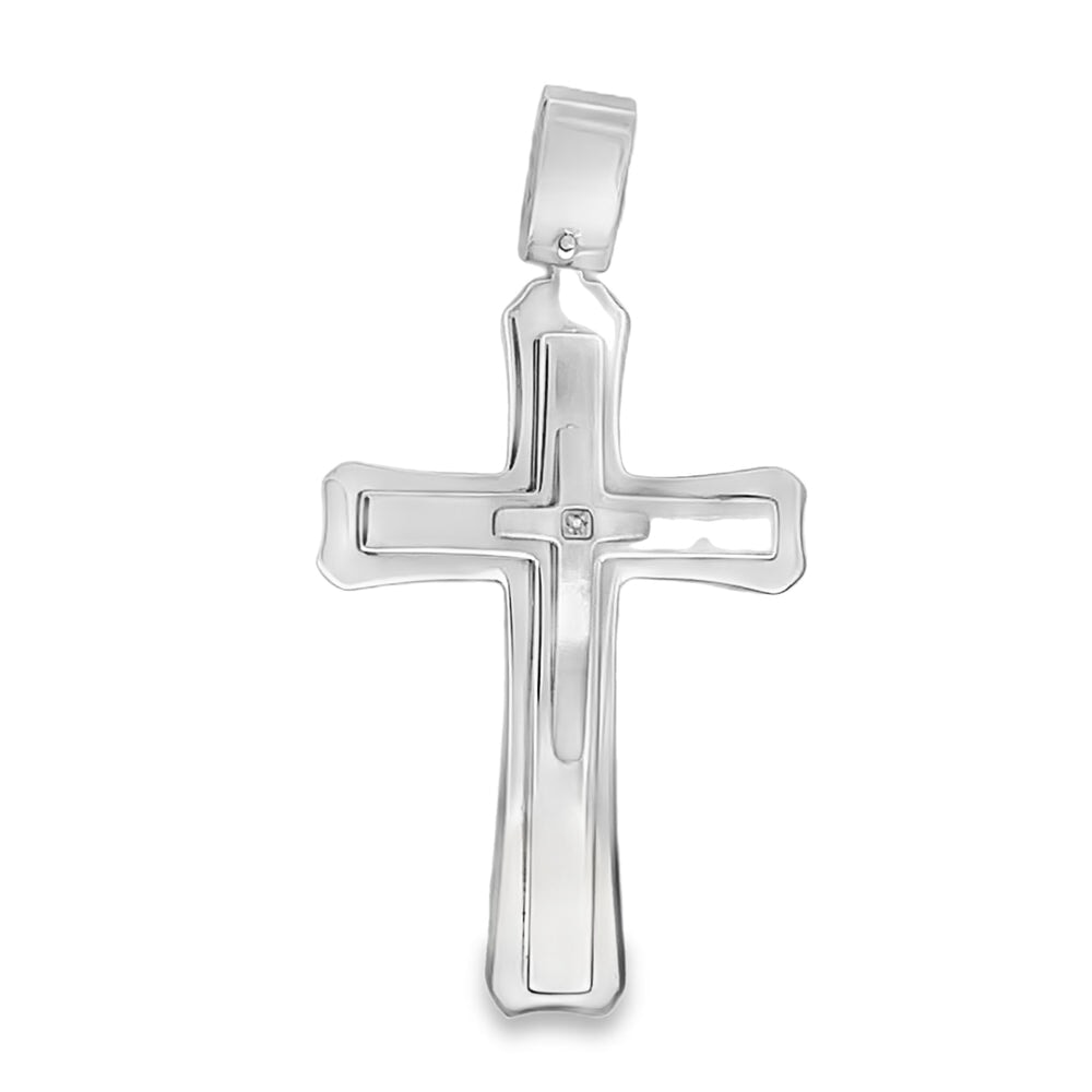 Diamond Triple Layer Cross Pendant Stainless Steel HipHopBling