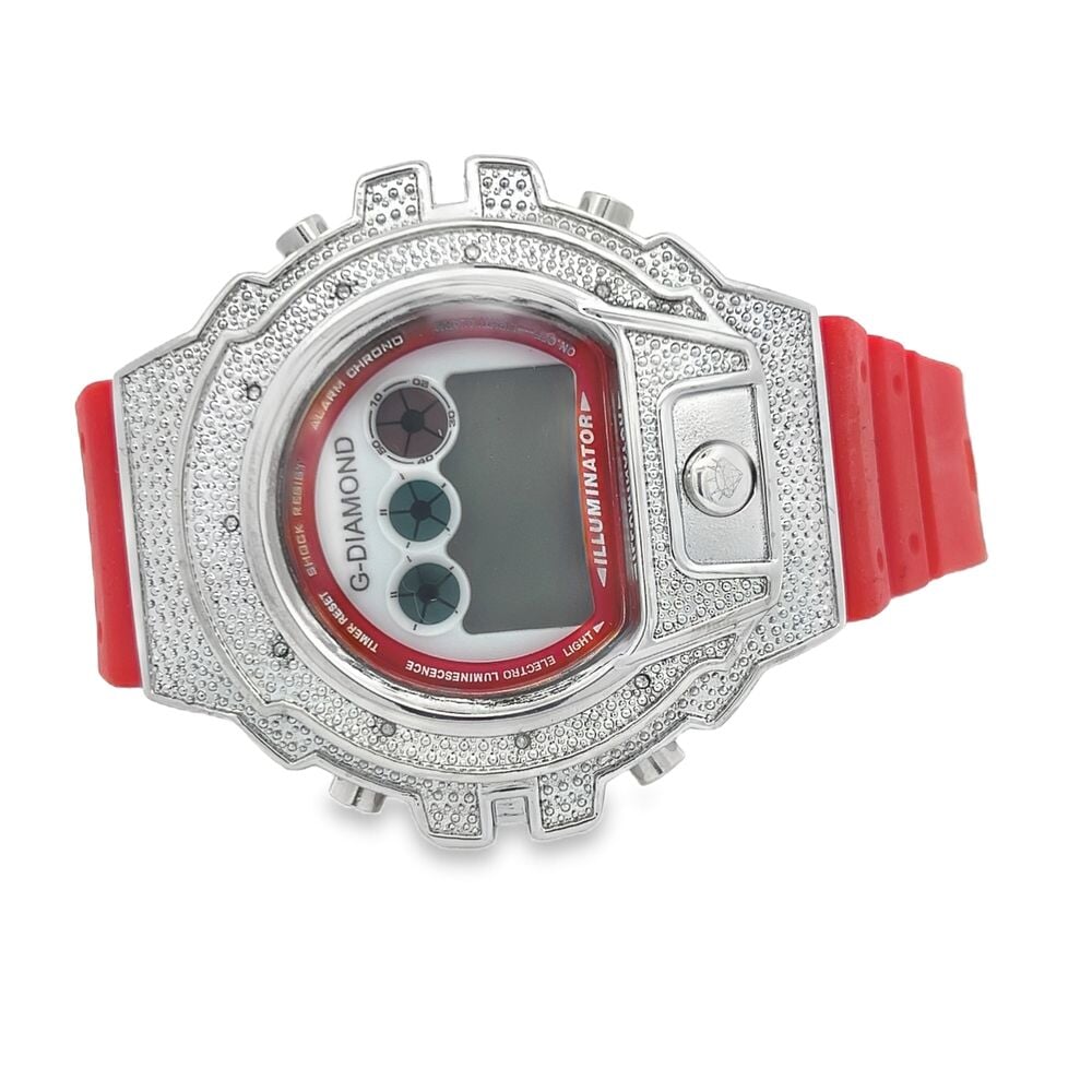 Digital Sports Real Diamond Watch Red HipHopBling