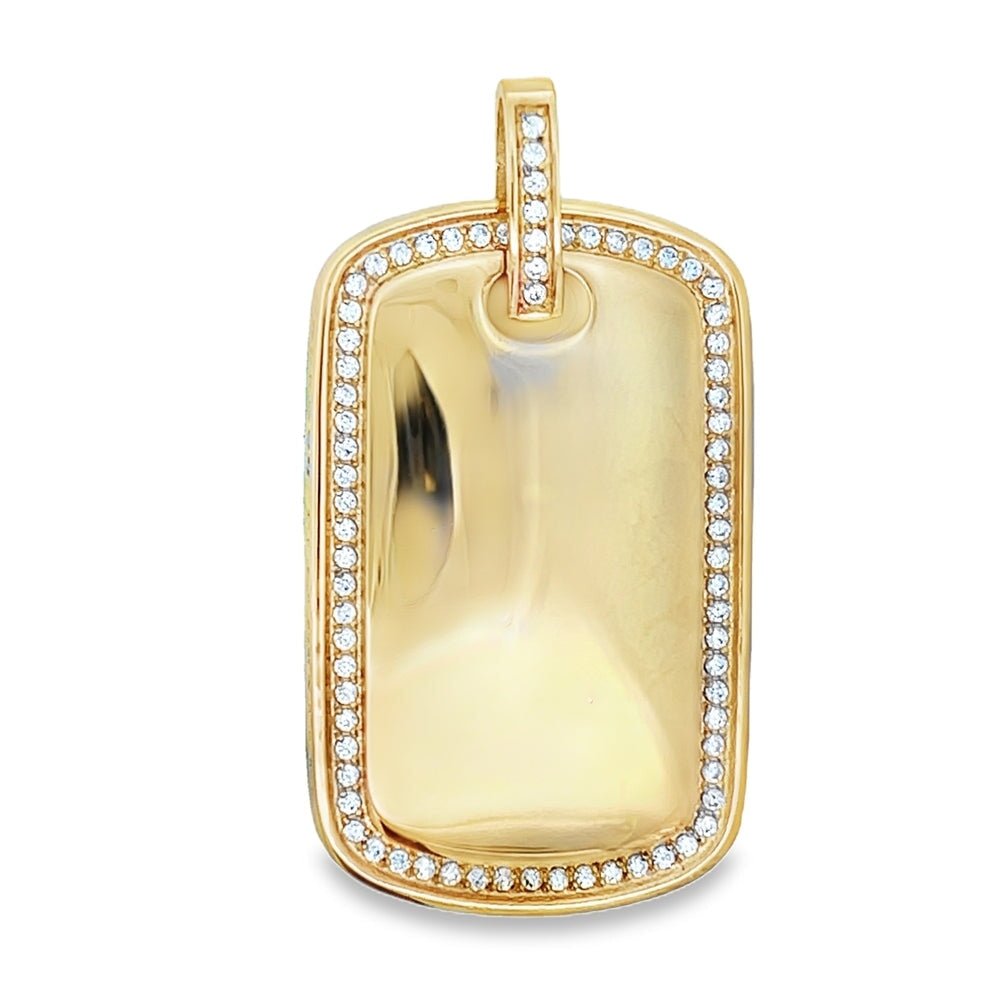 Dog Tag CZ Iced Out Pendant Stainless Steel Gold HipHopBling