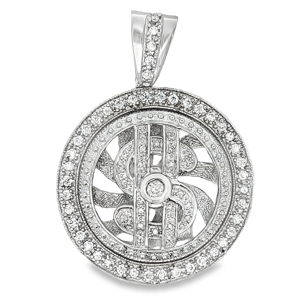 Dollar Sign Spinner CZ Pendant .925 Sterling Silver HipHopBling