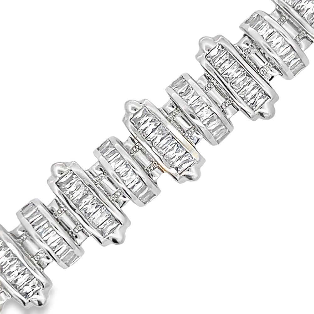 Domed Bars Baguette CZ Iced Out Bracelet .925 Sterling Silver HipHopBling