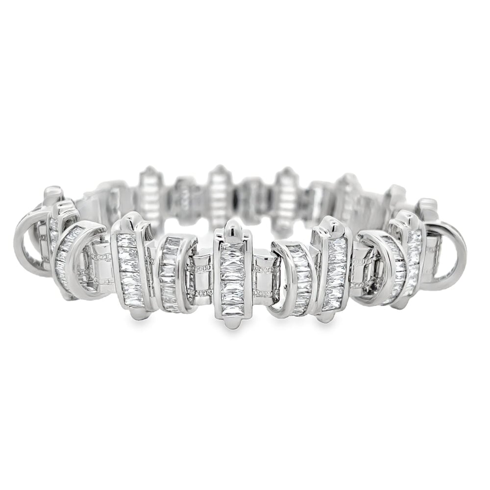 Domed Bars Baguette CZ Iced Out Bracelet .925 Sterling Silver HipHopBling