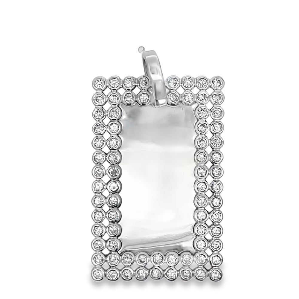 Double Bezel Dog Tag CZ Pendant .925 Sterling Silver HipHopBling