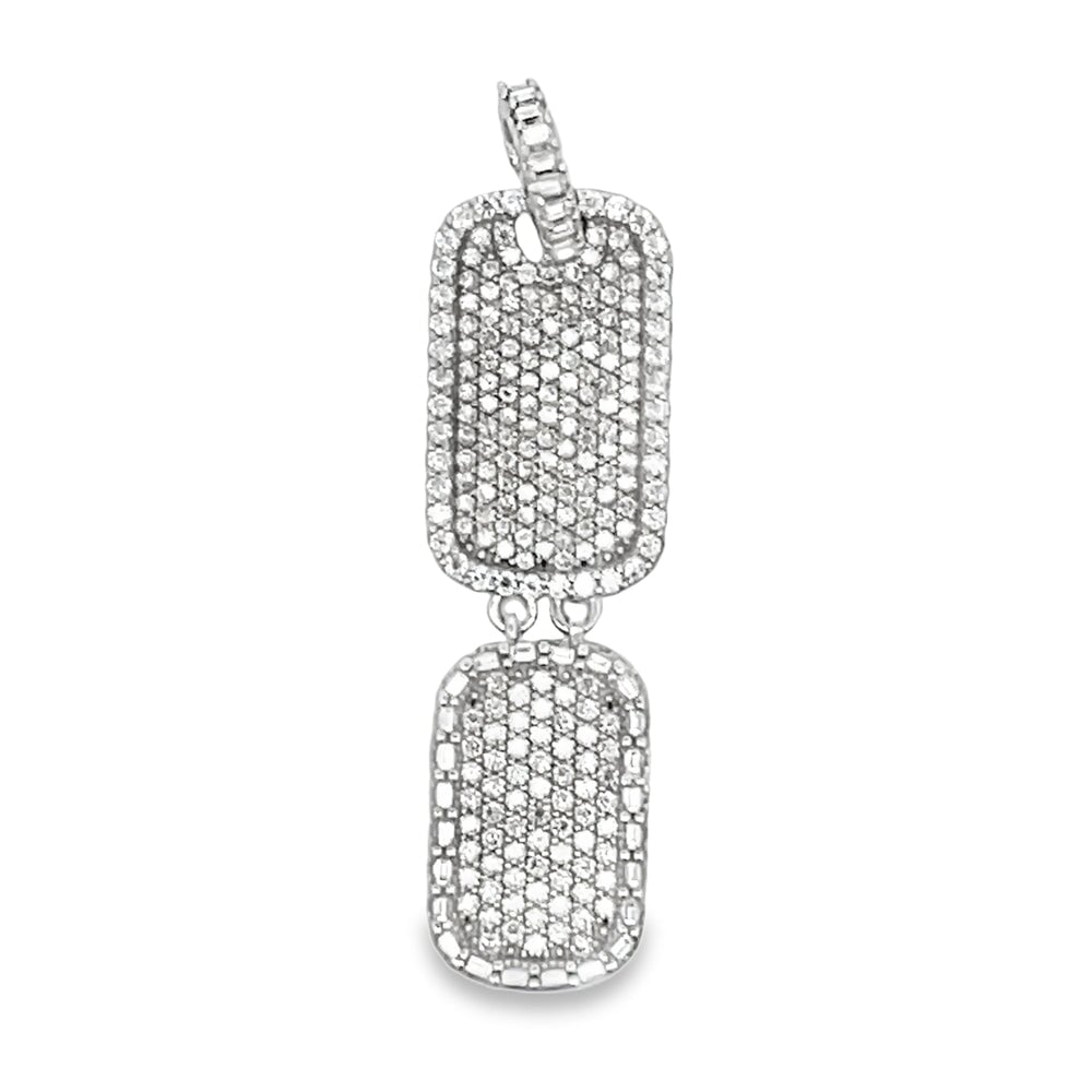 Double Dog Tag Baguette Iced Moissanite Pendant .925 Sterling Silver HipHopBling