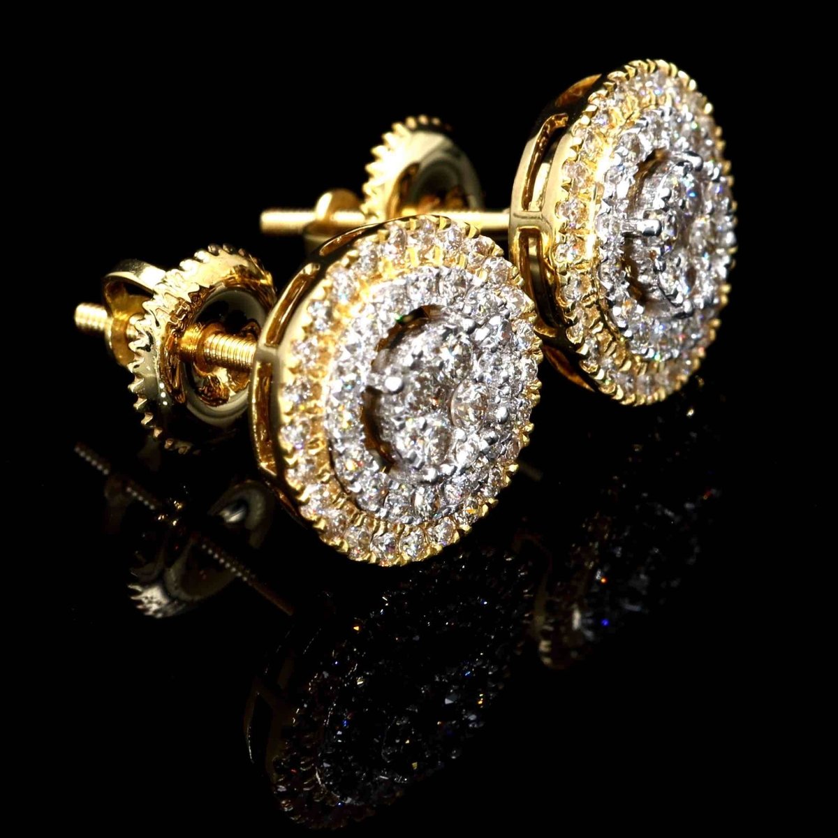 Double Halo Cluster Diamond Earrings Solid 14K Gold 14K Yellow Gold 10MM | .62cttw HipHopBling