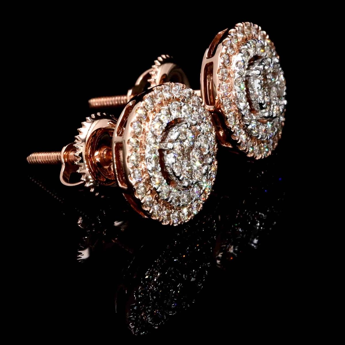 Double Halo Cluster Diamond Earrings Solid 14K Gold 14K Yellow Gold 10MM | .62cttw HipHopBling