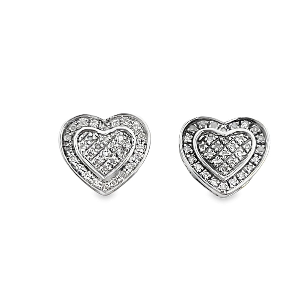 Double Heart Diamond Earrings .25cttw .925 Sterling Silver HipHopBling