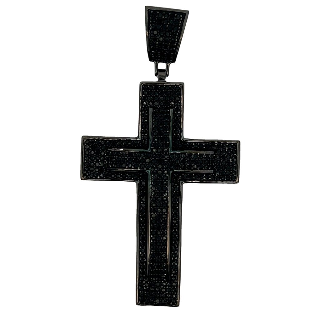 Double Row Cross CZ Iced Out Pendant Black HipHopBling