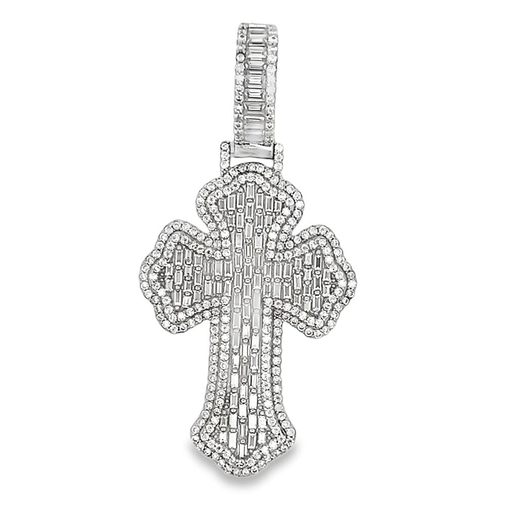 Emerald Gothic Cross Iced Out Moissanite Pendant .925 Sterling Silver HipHopBling