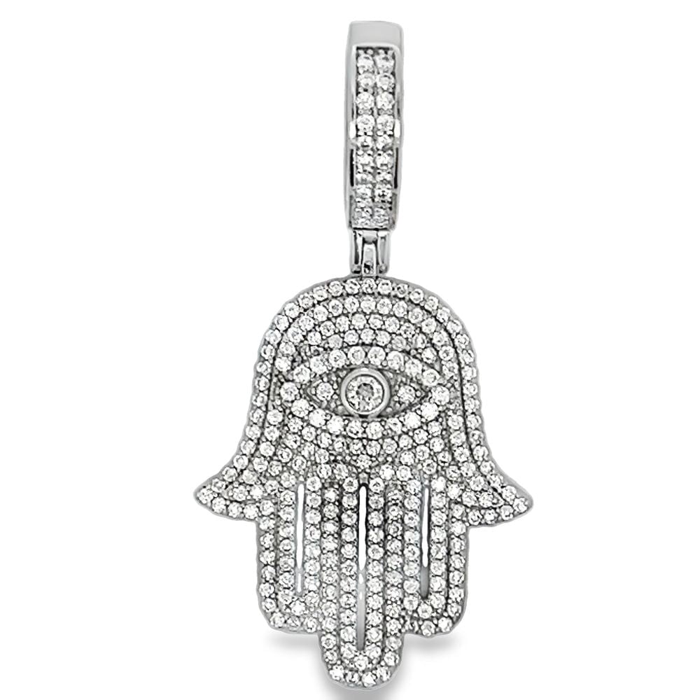 Eye Hamsa Iced Out Moissanite Pendant .925 Sterling Silver HipHopBling