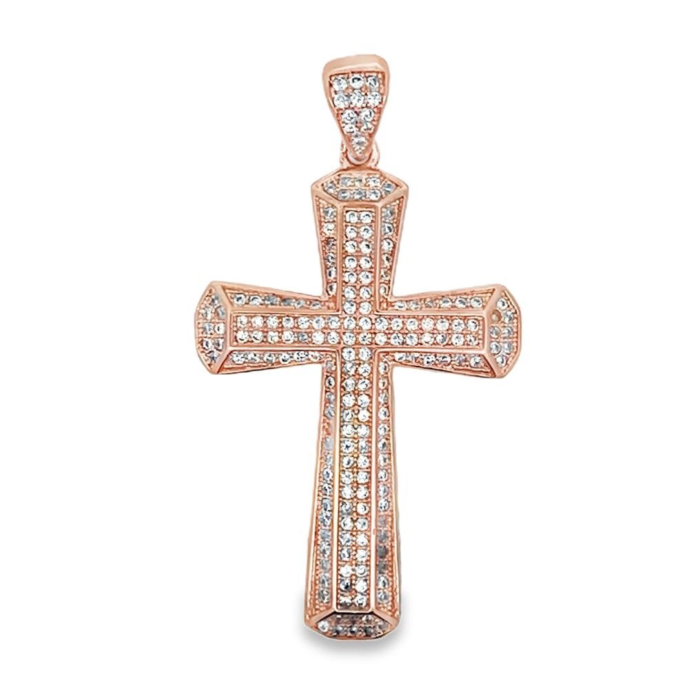 Fancy Cross Rose Gold CZ Iced Out Pendant HipHopBling