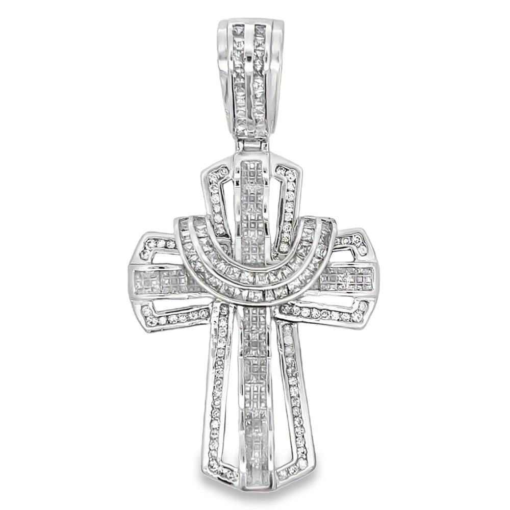 Fancy Halo Cross CZ Pendant .925 Sterling Silver HipHopBling