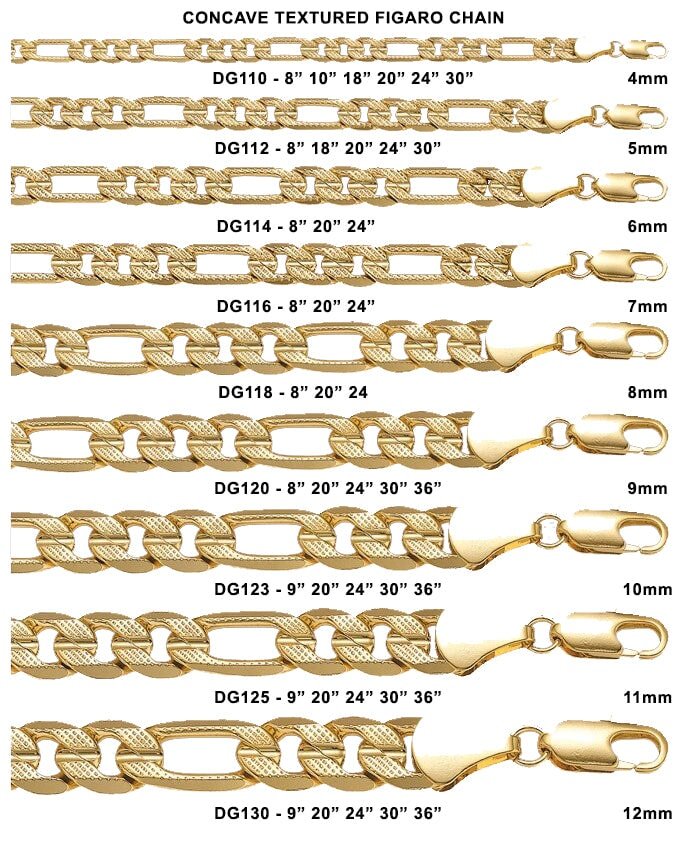 Figaro Concave Frosted Gold Plated Chain Necklace 4MM 8" Bracelet HipHopBling