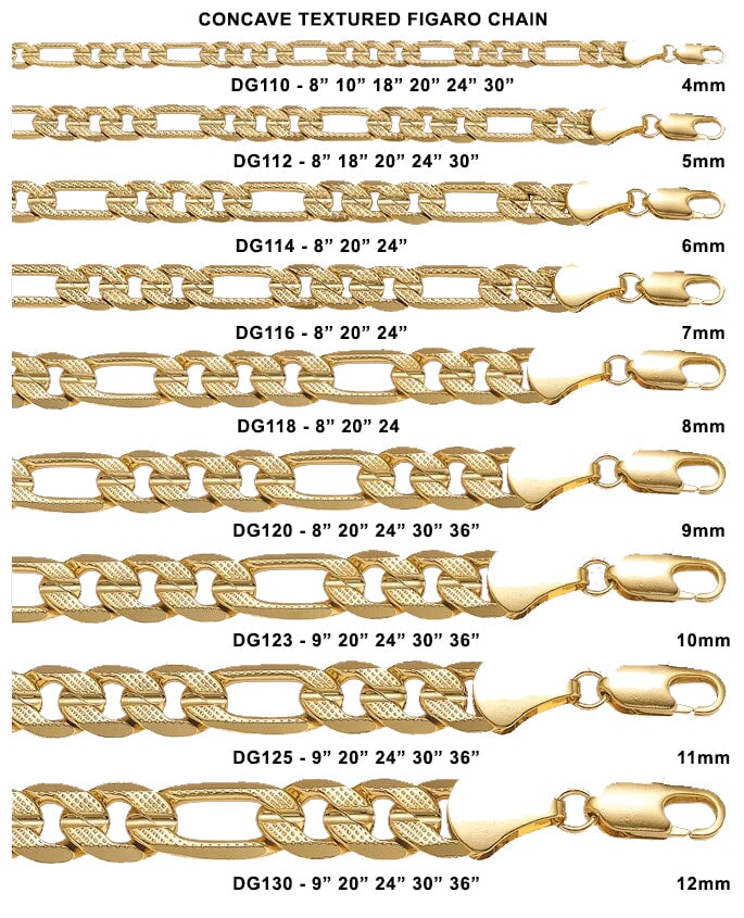 Figaro Concave Frosted Gold Plated Chain Necklace HipHopBling