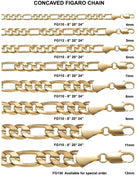Figaro Concave Gold Plated Chain Necklace 4MM 8" Bracelet HipHopBling
