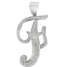 Flat Cursive Initial Letter White CZ Iced Out Pendant F HipHopBling