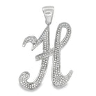Flat Cursive Initial Letter White CZ Iced Out Pendant H HipHopBling
