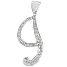 Flat Cursive Initial Letter White CZ Iced Out Pendant I HipHopBling