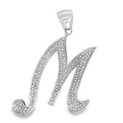 Flat Cursive Initial Letter White CZ Iced Out Pendant M HipHopBling