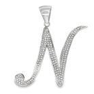 Flat Cursive Initial Letter White CZ Iced Out Pendant N HipHopBling