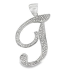 Flat Cursive Initial Letter White CZ Iced Out Pendant T HipHopBling