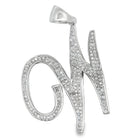 Flat Cursive Initial Letter White CZ Iced Out Pendant W HipHopBling
