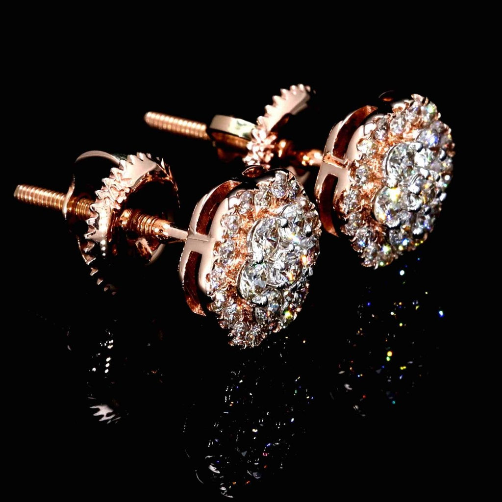 Flower Hex Halo Diamond Earrings Solid 14K Gold 14K Rose Gold 7MM | .50cttw HipHopBling
