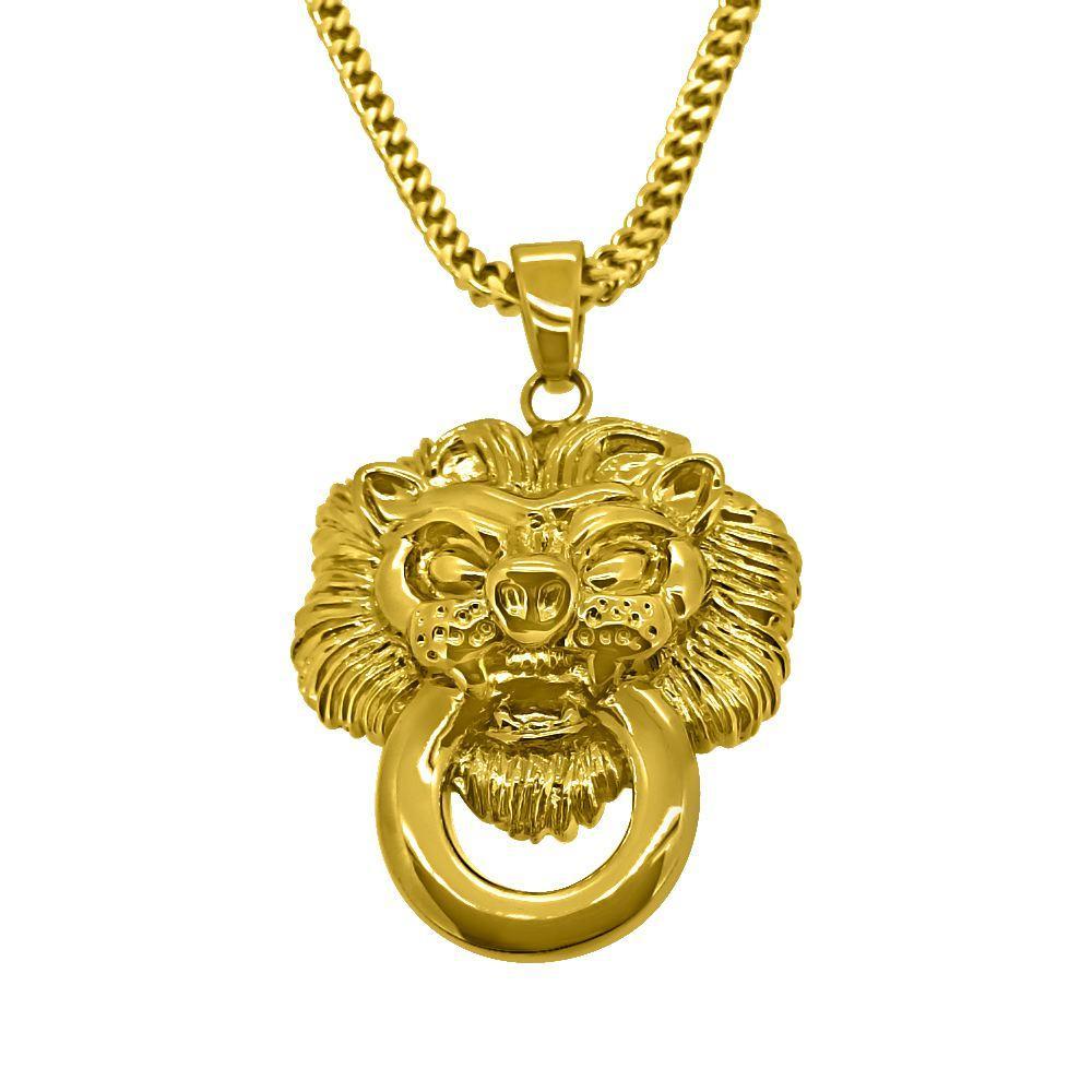 FREE HipHopBling Gold Lion Face Pendant and Franco Chain - Shipping Free 2.5MM Franco 24 Inch Chain HipHopBling