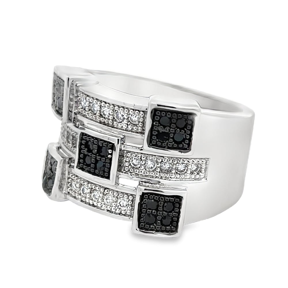 Futuristic Black & White CZ Ring .925 Sterling Silver 8 HipHopBling
