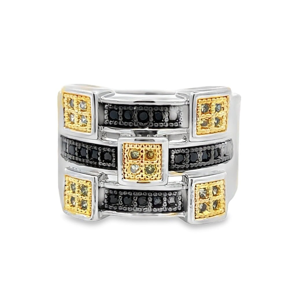 Futuristic Black & Yellow CZ Ring .925 Sterling Silver 8 HipHopBling