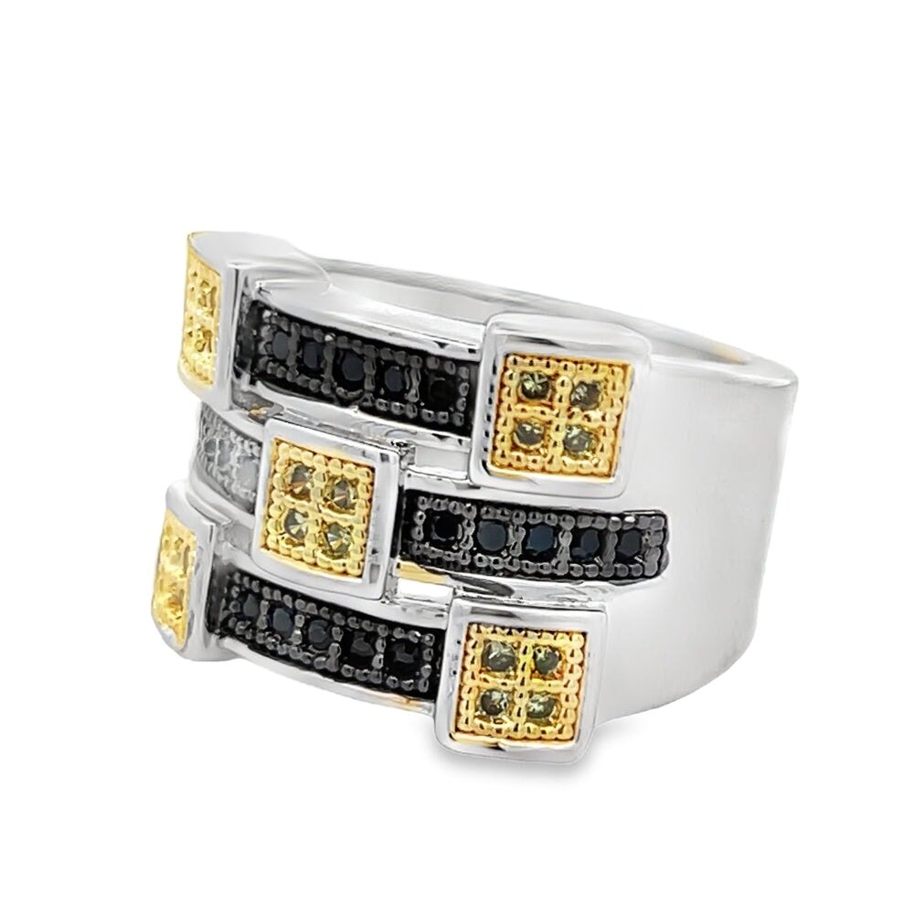 Futuristic Black & Yellow CZ Ring .925 Sterling Silver 8 HipHopBling
