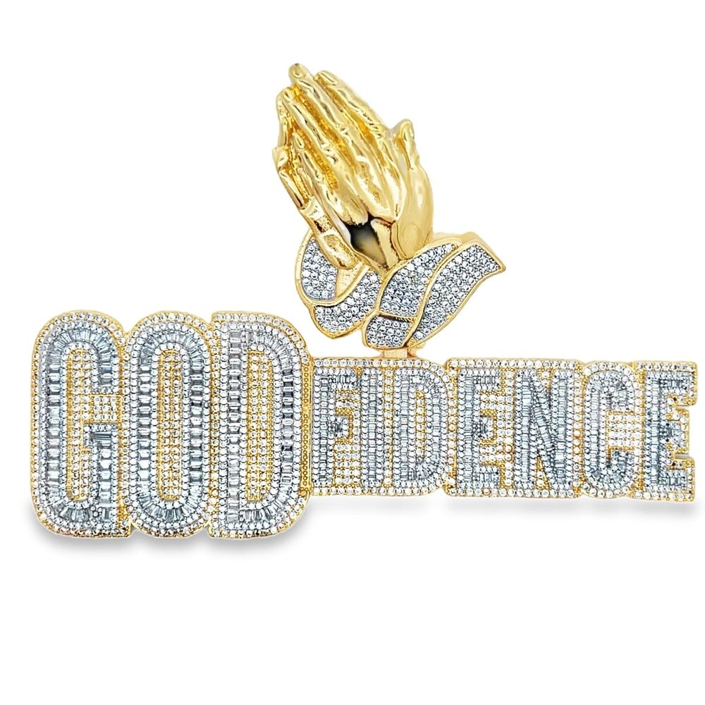 GODfidence Prayer Hands CZ Iced Out Pendant Gold HipHopBling