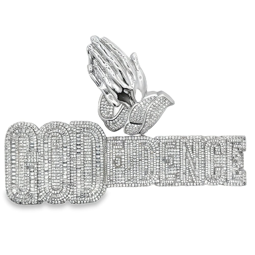 GODfidence Prayer Hands CZ Iced Out Pendant Silver HipHopBling