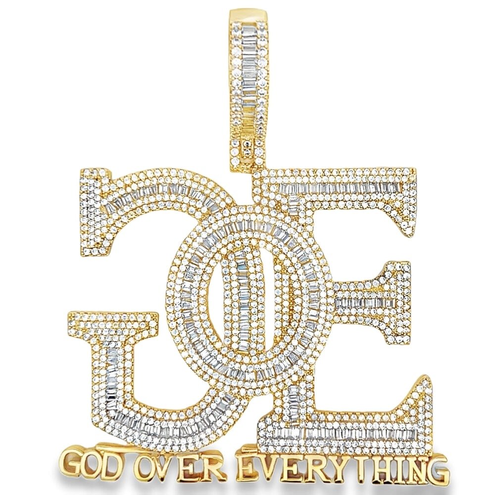 GOE God Over Everything CZ Iced Out Pendant Gold HipHopBling