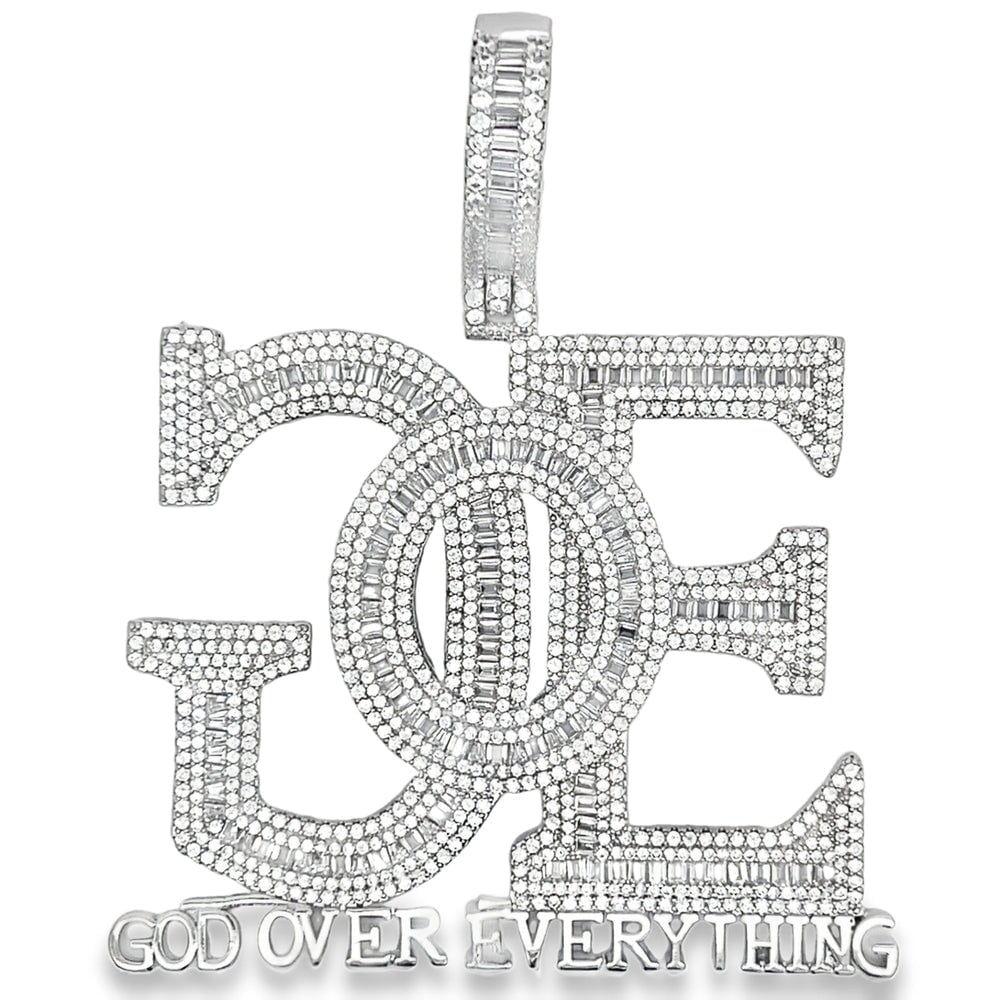 GOE God Over Everything CZ Iced Out Pendant Silver HipHopBling