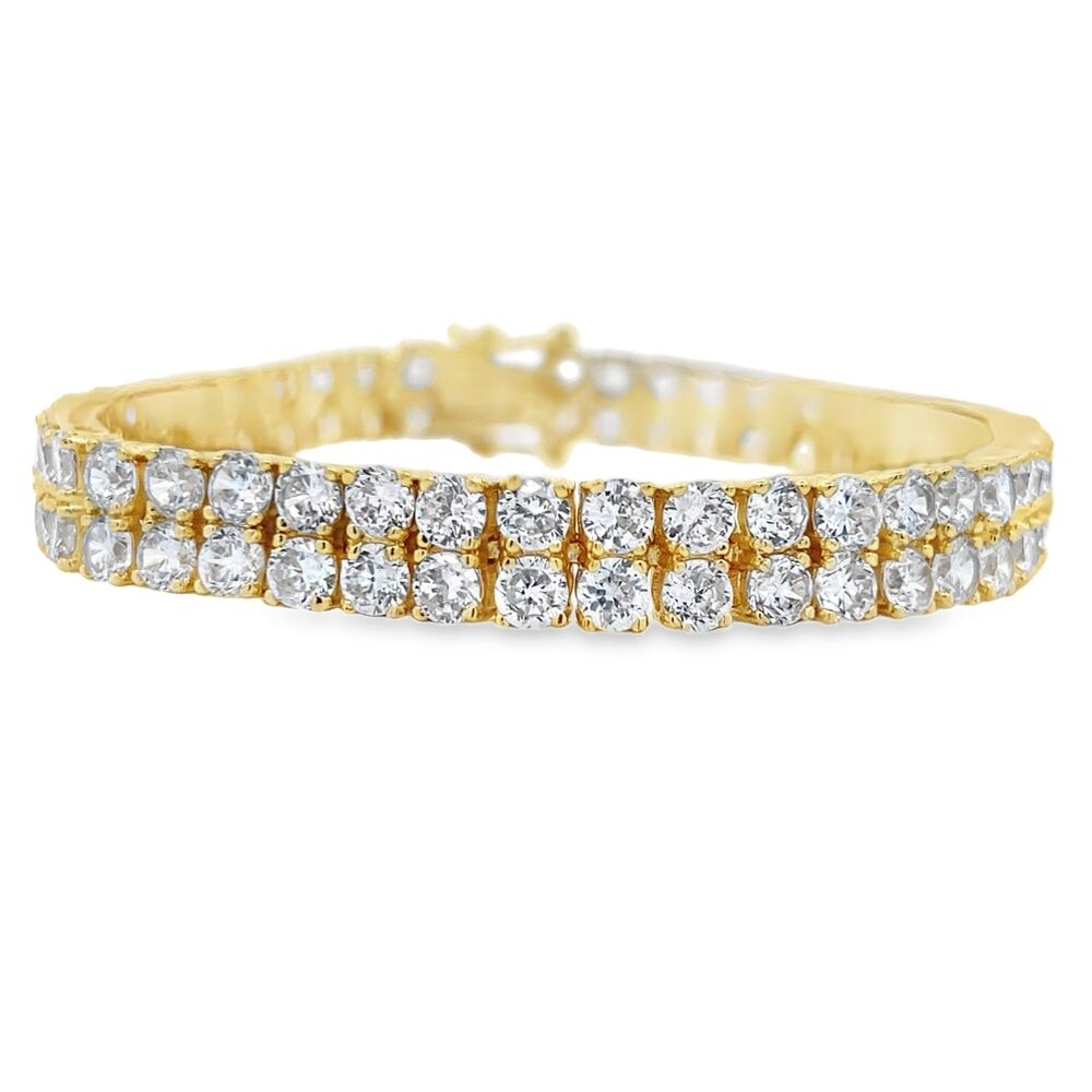 Gold 2 Row CZ Hip Hop Tennis Bracelet HipHopBling