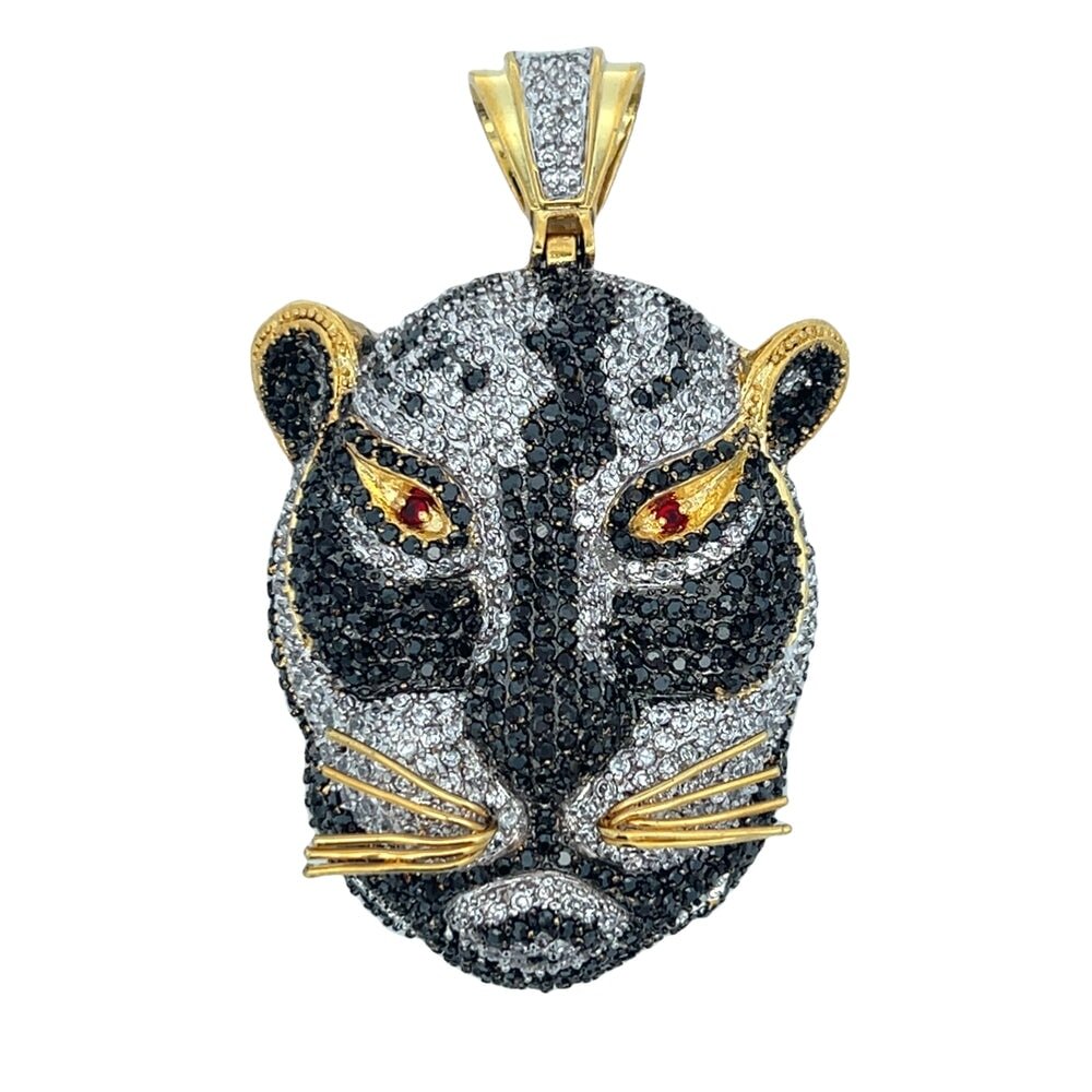 Gold 3D Tiger Face CZ Iced Out Pendant HipHopBling
