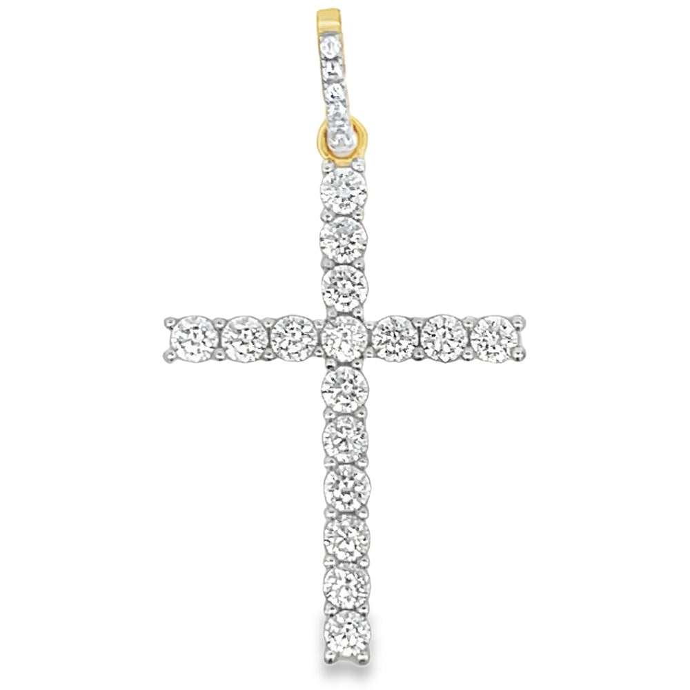 Gold 3MM CZ Tennis Cross Pendant .925 Sterling Silver HipHopBling