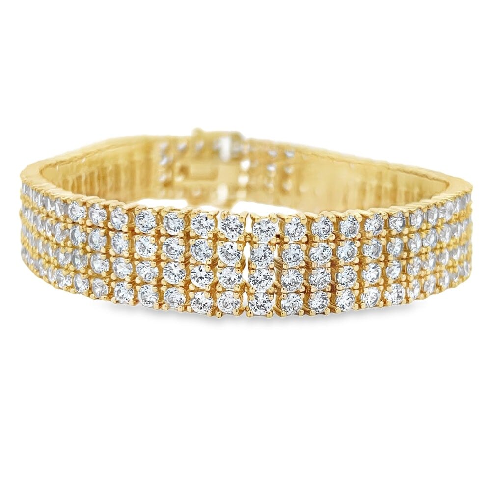 Gold 4 Row CZ Hip Hop Tennis Bracelet HipHopBling
