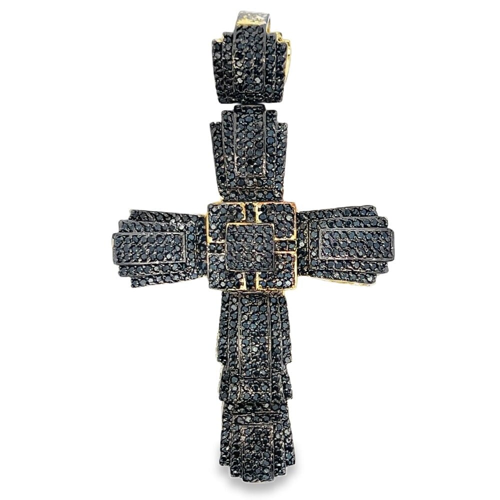 Gold Chunky Cross Black CZ Iced Out Pendant HipHopBling