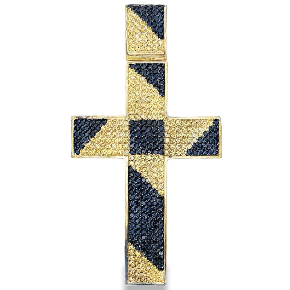 Gold Cross Black & Yellow CZ Iced Out Pendant HipHopBling