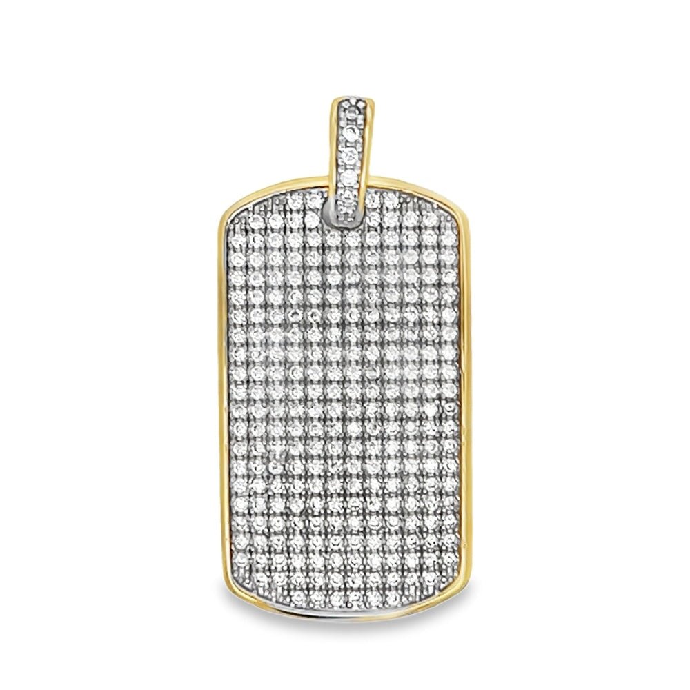 Gold Dog Tag CZ Iced Out Pendant .925 Sterling Silver HipHopBling