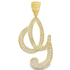 Gold Flat Cursive Initial Letter CZ Iced Out Pendant G HipHopBling