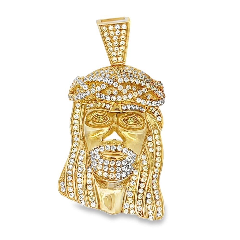 Gold Jesus CZ Pendant .925 Sterling Silver HipHopBling