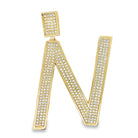 Gold Large Block Initial Letter CZ Iced Out Pendant N HipHopBling