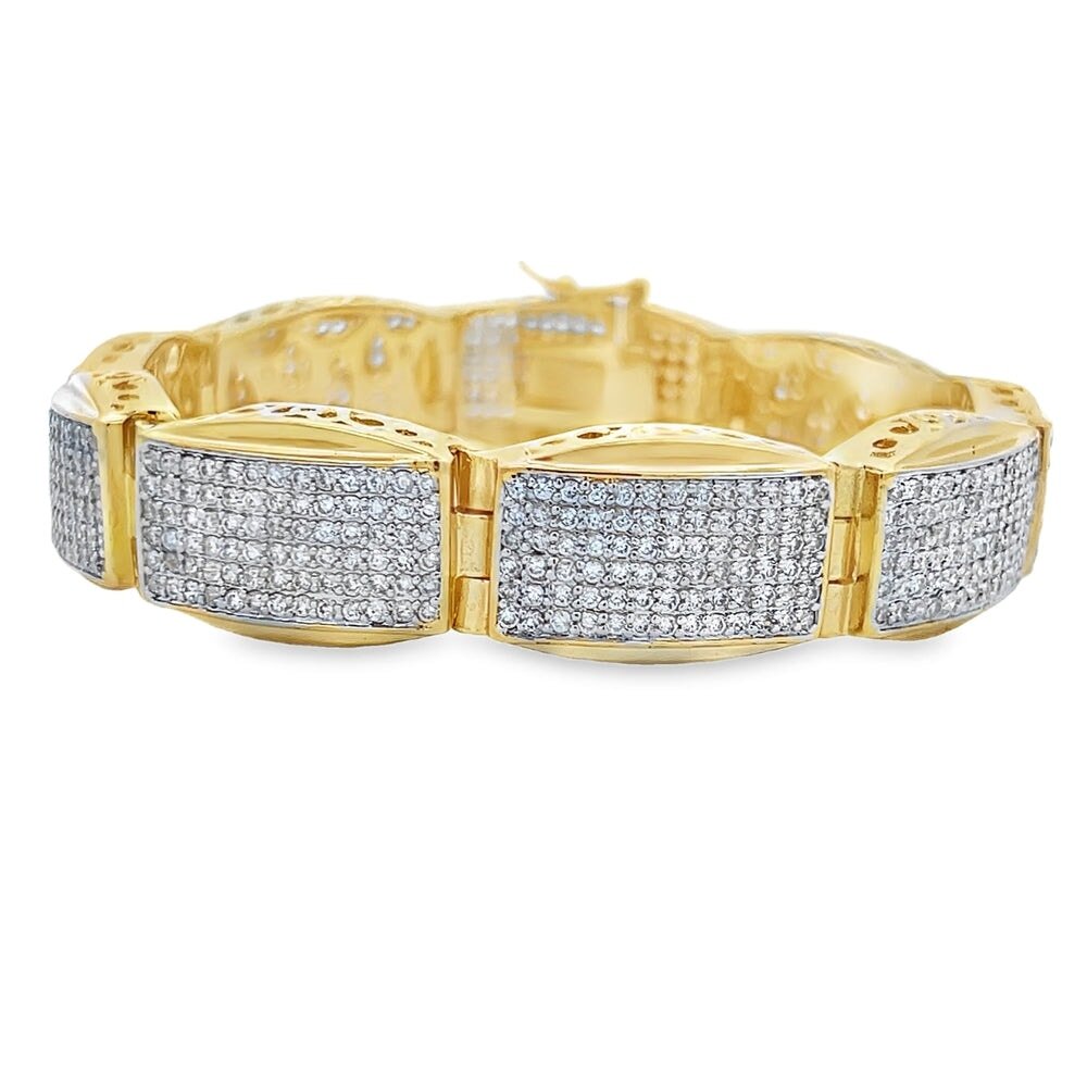 Gold Oval Rectangle CZ Hip Hop Bracelet HipHopBling