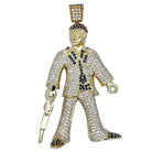 Gold Suit Guy with Gun Black & White CZ Iced Out Pendant HipHopBling