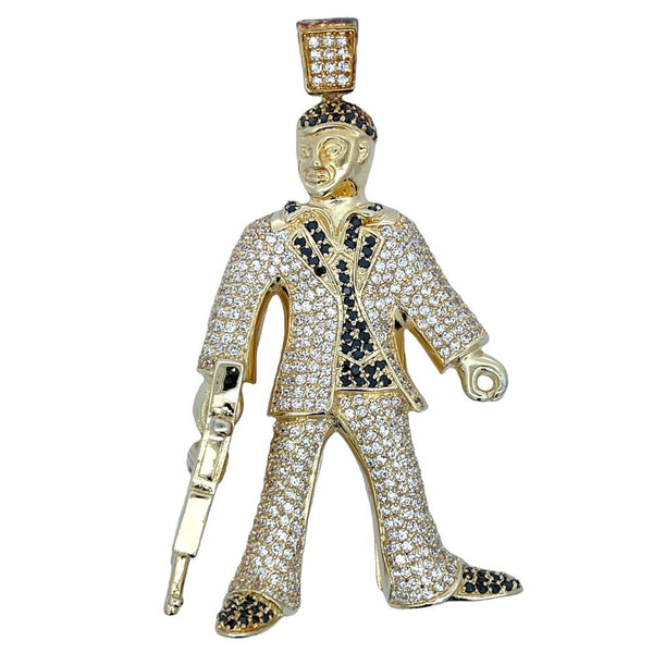 Gold Suit Guy with Gun Black & White CZ Iced Out Pendant – HipHopBling