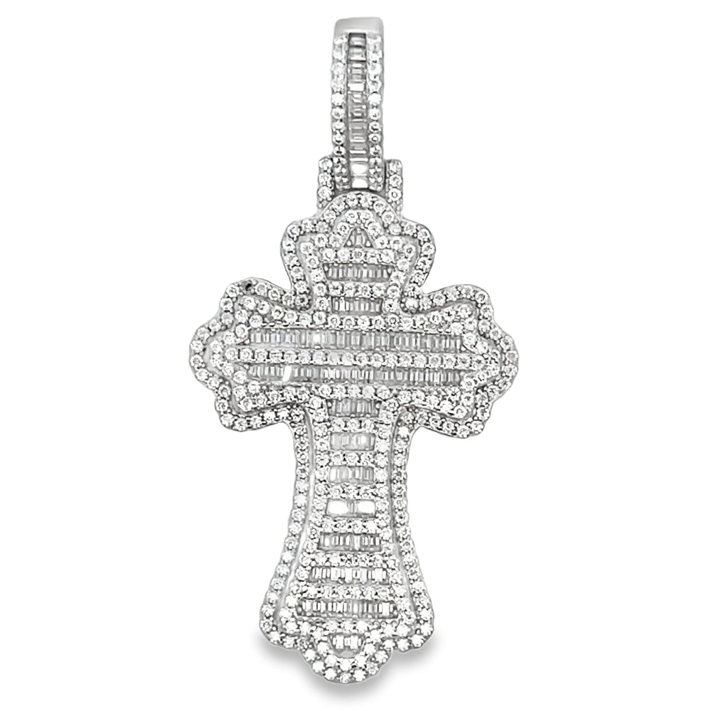 Gothic Cross Baguette Iced Out Moissanite Pendant .925 Sterling Silver HipHopBling