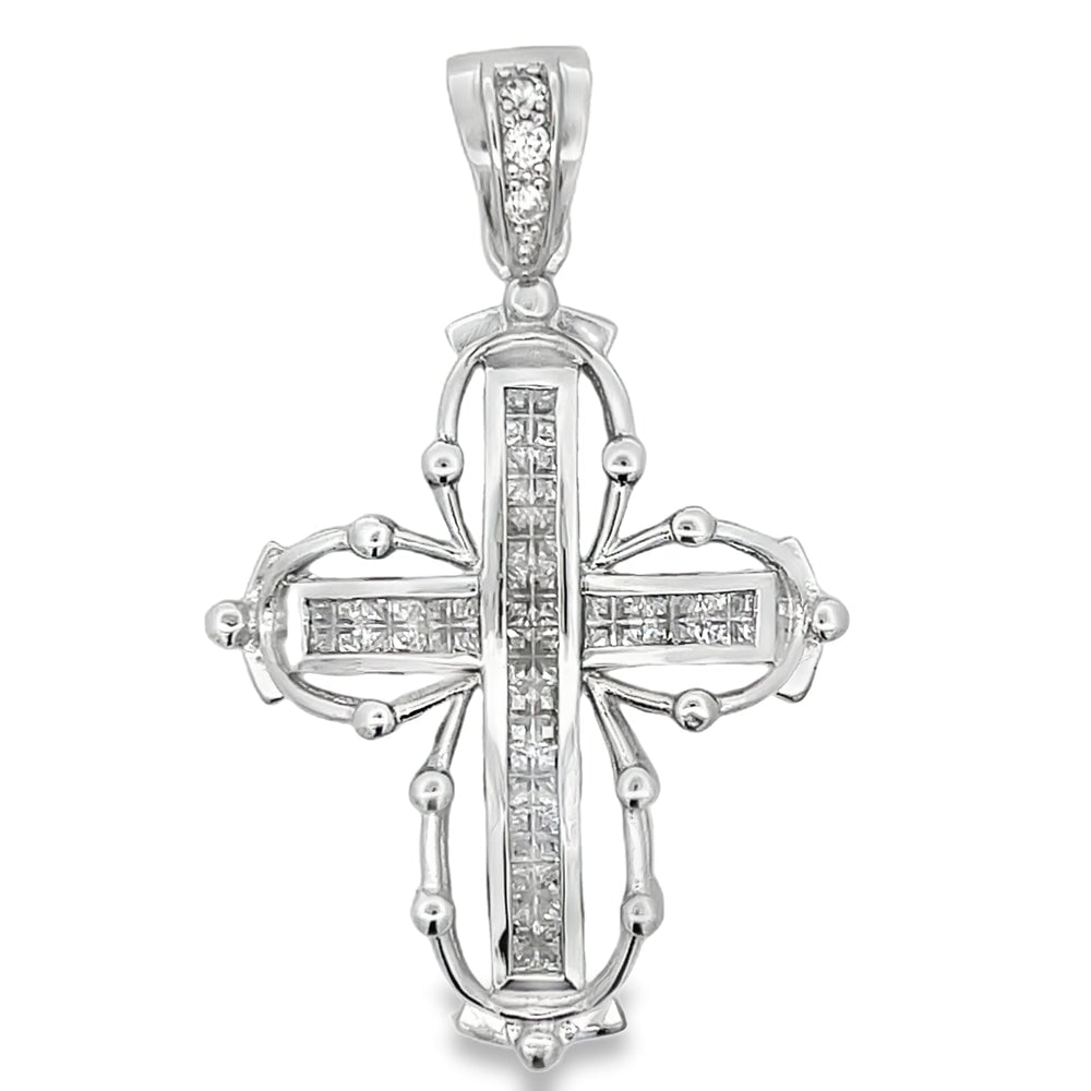 Halo Princess Cross CZ Pendant .925 Sterling Silver HipHopBling